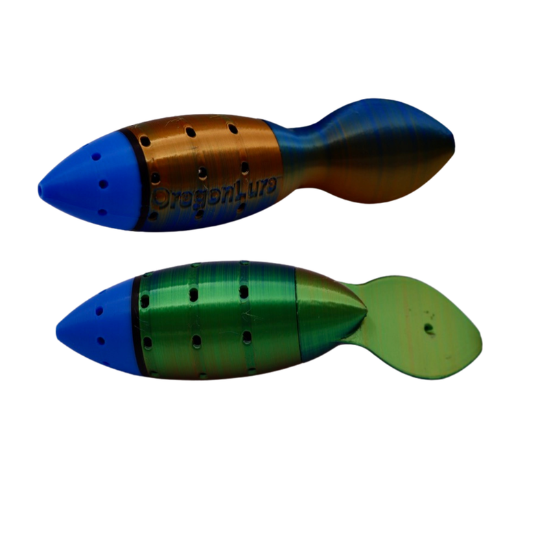 Load image into Gallery viewer, Multi metallic color lure and UV Blue salmon fishing lure. Salmon plug design with a large scent chamber and large lure lip for aggressive action.