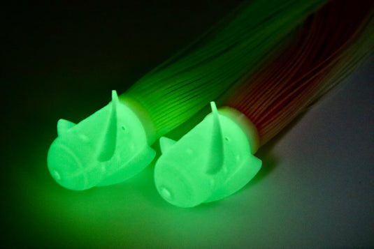 Deep sea fishing lures in glow in the dark and green/pink - great for saltwater fishing and deep ocean fishing