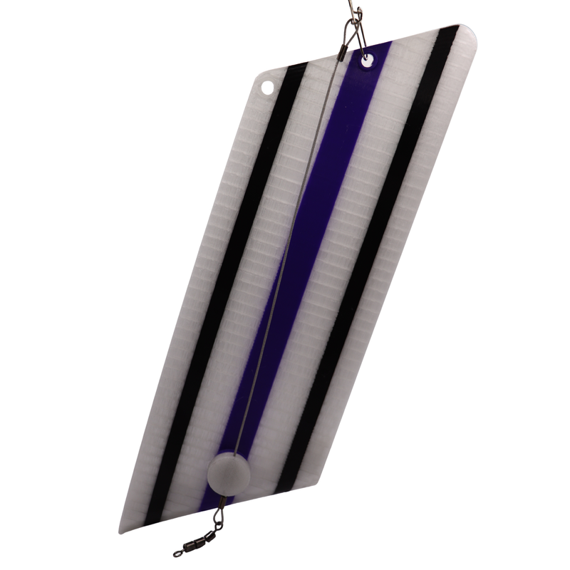 Load image into Gallery viewer, 360 Fishing Flasher in Purple, black and Glow in the dark with a flasher breakaway and a cent chamber