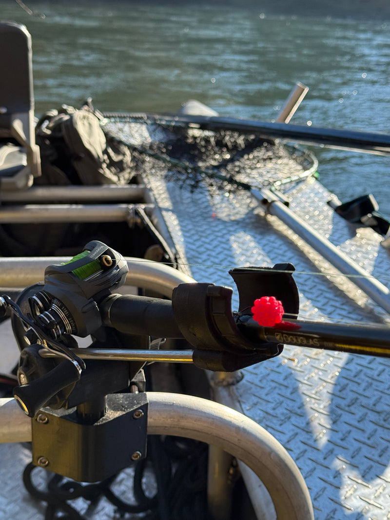 Load image into Gallery viewer, Drift boat with a rod and reel along with a rigged steelhead bead