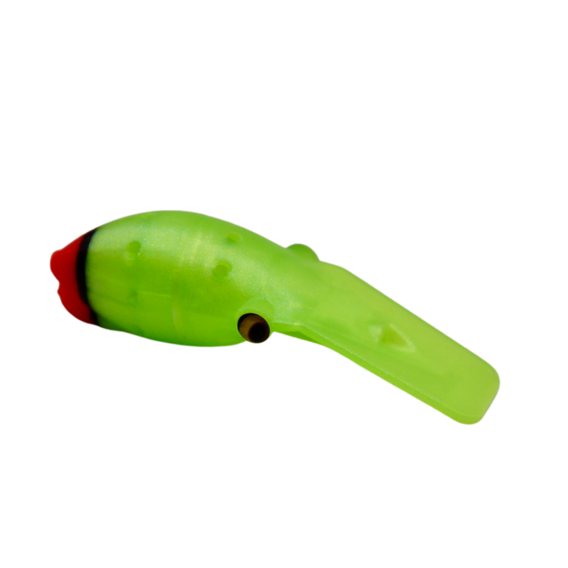 Load image into Gallery viewer, Ultra Violet Green wobbling lip lure with pink ultra Violet tail and built in scent chamber. Used for salmon and steelhead fishing.