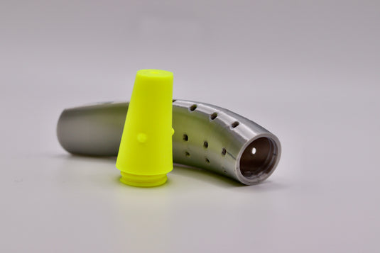 Salmon lure with a chrome body and white and yellow head opened up - great as chinook salmon lures, and coho salmon lures