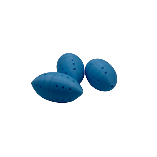 Three small Blue Glow in the dark halibut fishing lure for holding scent and bait.