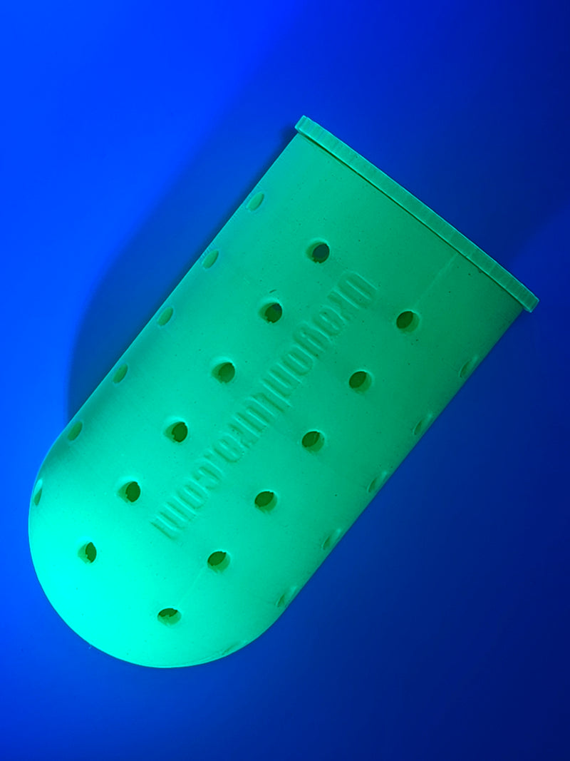 Load image into Gallery viewer, Deep Sea Fishing Lure for halibut and Lingcod in glow in UV green with black light to show off the UV reflection
