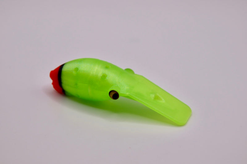 Load image into Gallery viewer, Ultra violet (UV) Green and Pink Coho, Chinook, Sockeye, Salmon and Trout Lure. Large lip for wobbling action, and scent chamber.
