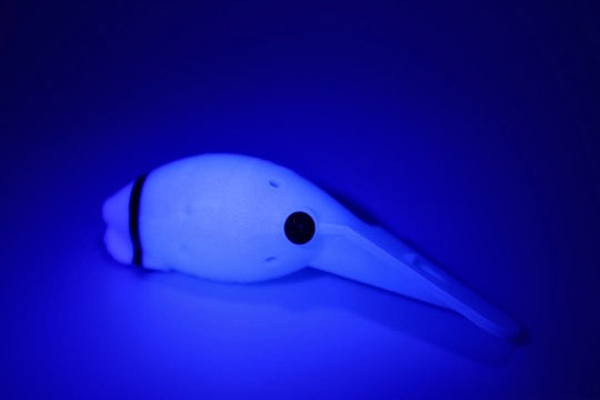 Load image into Gallery viewer, Ultra violet (UV) Blue and Light blue Coho, Chinook, Sockeye, Salmon and Trout Lure. Large lip for wobbling action, and scent chamber.
