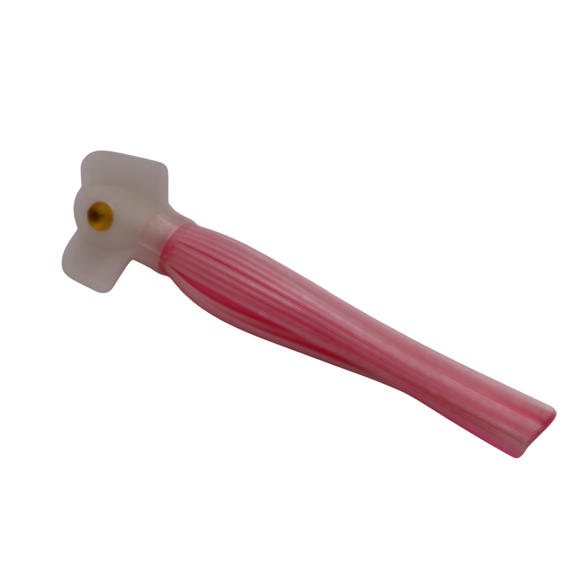 Load image into Gallery viewer, UV Pink skirt and glow in the dark spinning hoochie salmon fishing lure. with a screw together head scent 
