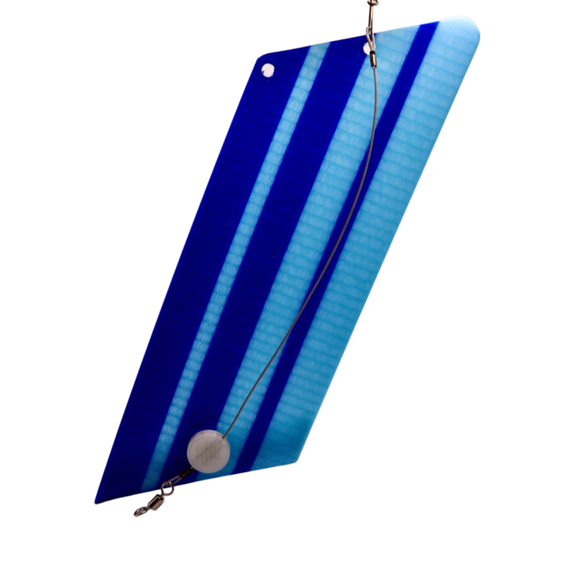 Load image into Gallery viewer, 360 Fishing Flasher in Neon Blue and Blue Glow in the dark with a flasher breakaway and a cent chamber

