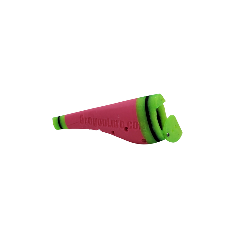 Load image into Gallery viewer, A small Salmon cut plug trolling lure in Pink, UV green and black
